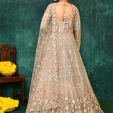 Golden Beige Net Embroidered Traditional Gown Set
