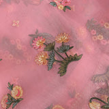 Pink Kanjivaram Saree With All-Over Floral Thread Embroidery And Gold Mirror Border