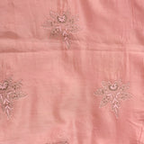 Pink Kanjivaram Saree With All-Over Floral Thread Embroidery And Gold Mirror Border