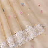 Mustard Yellow Organza Saree With Allover Silver Sequin Flower Butti & Gold Sequin Border