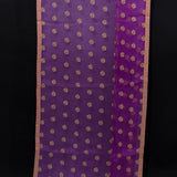 Purple Organza Saree With Gold Embroidered Floral Booti And Ribbon Border