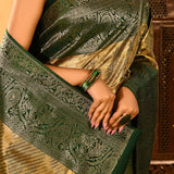 Olive Green With Gold Zari Weave And Paisley Border Kanjivaram Silk Saree