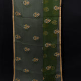 Olive Green Designer Saree With Embroidered Floral Booti & Sequin Border