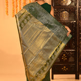 Olive Green With Gold Zari Weave And Paisley Border Kanjivaram Silk Saree