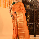 Radiant Orange With Gold Zari Woven Border Kanjivaram Silk Saree