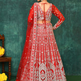 Candy Red Net Embroidered Lehenga Set
