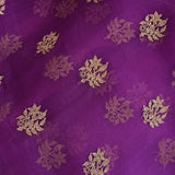 Purple Organza Saree With Gold Embroidered Floral Booti And Ribbon Border