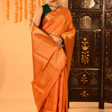 Radiant Orange With Gold Zari Woven Border Kanjivaram Silk Saree