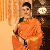Radiant Orange With Gold Zari Woven Border Kanjivaram Silk Saree