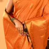 Radiant Orange With Gold Zari Woven Border Kanjivaram Silk Saree