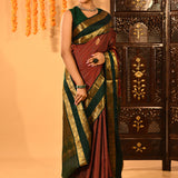 Royal Maroon With Gold Zari Woven Pallu And Forest Green Border Kanjivaram Silk Saree