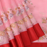 Baby Pink Designer Saree With Embroidered Floral & Dragonfly Motifs