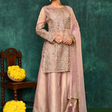 Golden Beige Organza Tissue Embroidered Sharara Set
