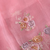 Baby Pink Designer Saree With Embroidered Floral & Dragonfly Motifs
