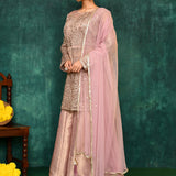 Golden Beige Organza Tissue Embroidered Sharara Set