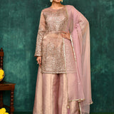 Golden Beige Organza Tissue Embroidered Sharara Set