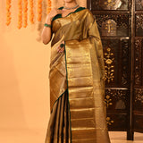 Opulent Gold With Woven Zari Pallu And Forest Green Accents Kanjivaram Silk Saree