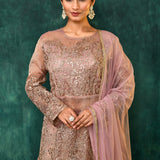 Golden Beige Organza Tissue Embroidered Sharara Set