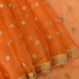 Dual-Tone Mustard & Orange Organza Saree With Silver Floral Sequin Butti & Gold Sequin Border