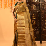 Opulent Gold With Woven Zari Pallu And Forest Green Accents Kanjivaram Silk Saree
