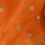 Dual-Tone Mustard & Orange Organza Saree With Silver Floral Sequin Butti & Gold Sequin Border
