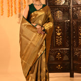 Opulent Gold With Woven Zari Pallu And Forest Green Accents Kanjivaram Silk Saree