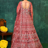 Coral Pink Net Embroidered Traditional Gown