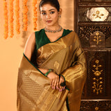 Opulent Gold With Woven Zari Pallu And Forest Green Accents Kanjivaram Silk Saree