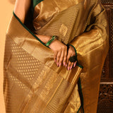 Opulent Gold With Woven Zari Pallu And Forest Green Accents Kanjivaram Silk Saree