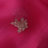 Rani Pink Organza Saree With Gold Embroidered Floral Booti And Ribbon Border