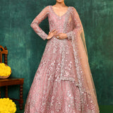 Pastel Pink Net Embroidered Traditional Gown
