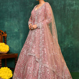 Pastel Pink Net Embroidered Traditional Gown