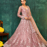 Pastel Pink Net Embroidered Traditional Gown