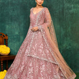 Pastel Pink Net Embroidered Traditional Gown