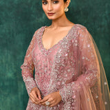 Pastel Pink Net Embroidered Traditional Gown