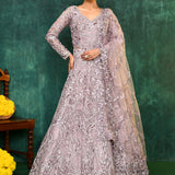 Pastel Purple Net Embroidered Traditional Gown