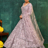 Pastel Purple Net Embroidered Traditional Gown