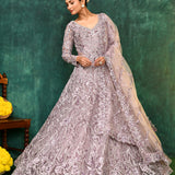 Pastel Purple Net Embroidered Traditional Gown