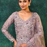 Pastel Purple Net Embroidered Traditional Gown