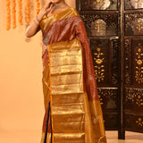 Burnt Orange With Extensive Gold Zari Woven Pallu Kanjivaram Silk Saree