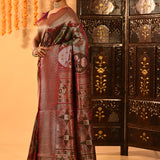 Maroon & Gold With Woven Floral Pallu Kanjivaram Silk Saree