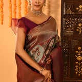 Maroon & Gold With Woven Floral Pallu Kanjivaram Silk Saree