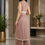 Light Dusky Brown Silk Indo Western With Lace Trim