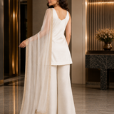 Ivory Silk Kurti With Golden Striped Dupatta