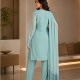 Powder Blue Georgette Kurti With Fringe Dupatta