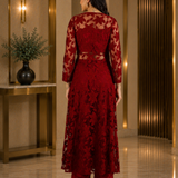 Wine Red Net Kurti With Floral Lace Detailing