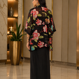 Jet Black Floral Georgette Indo Western Set
