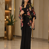 Jet Black Floral Georgette Indo Western Set