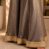 Metallic Light Brown Organza Sharara Set With Golden Border