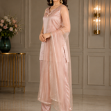 Dusty Brown Silk Set With Pearl-Studded Neckline